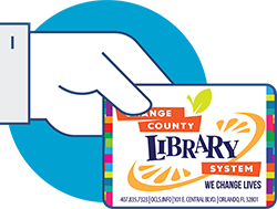 Outline of hand holding and OCLS library card.