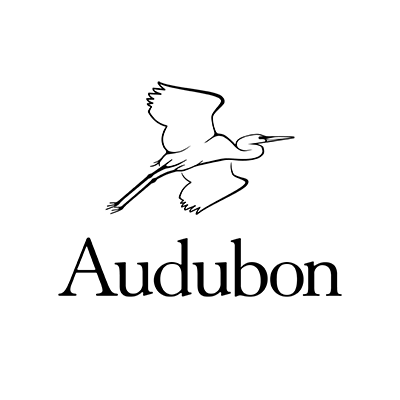 Audubon logo: Black text with a white heron clip art.