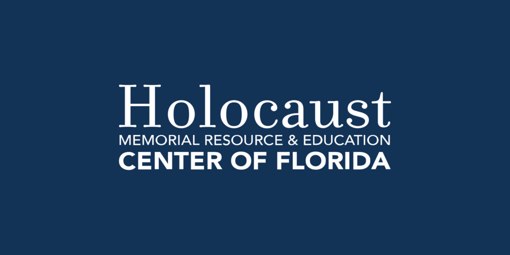 Holocaust Center logo: White text on a navy blue background.