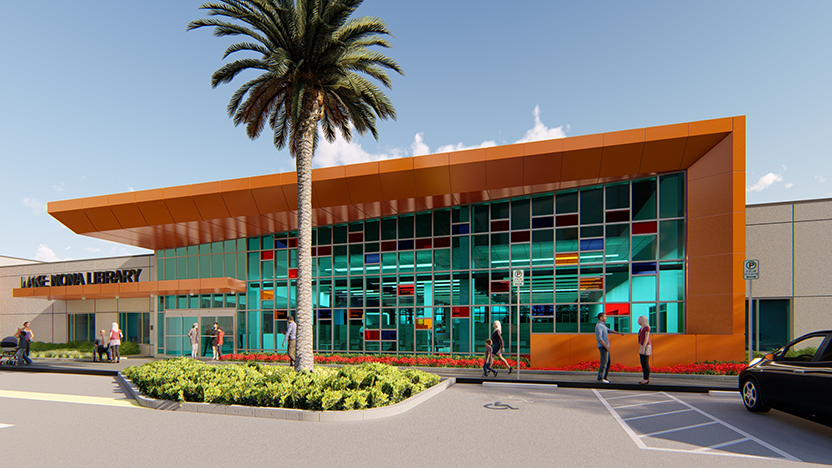 Architect's rendering of the front of the Lake Nona Branch.