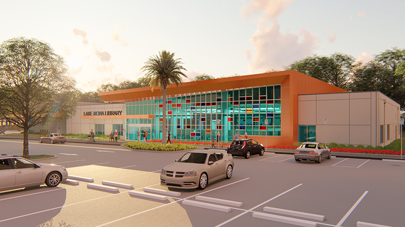Architect's rendering of the front of the Lake Nona Branch.
