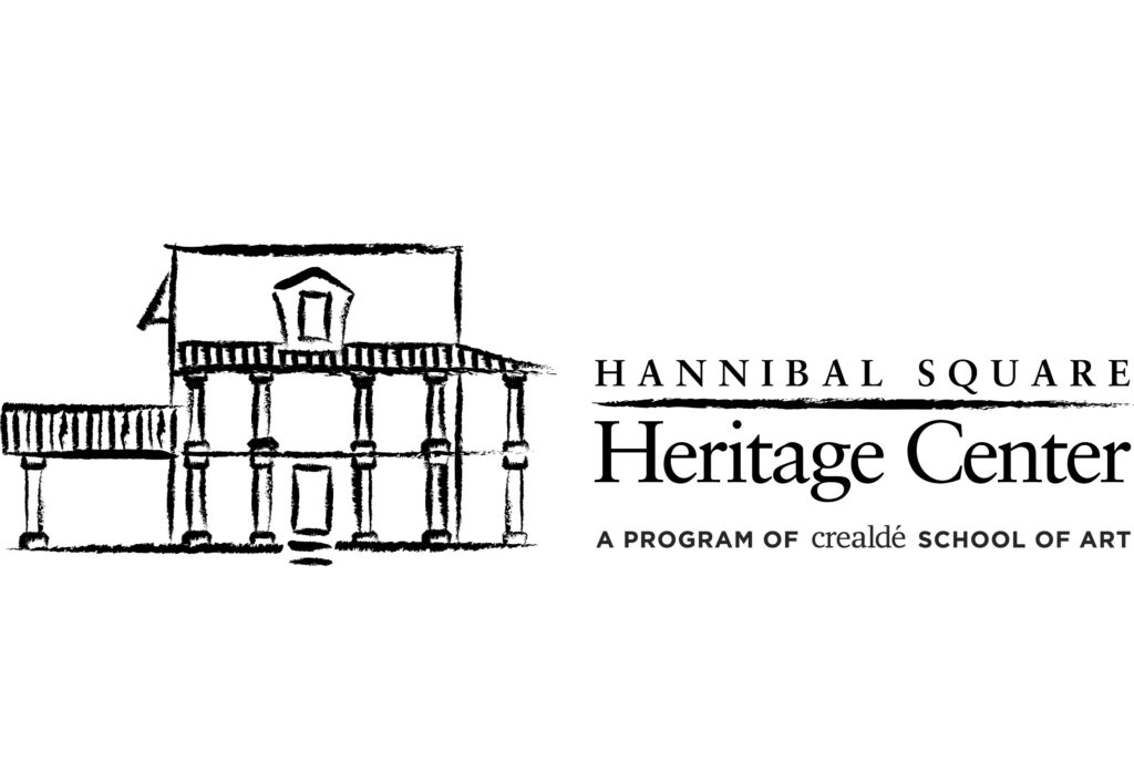 White background with a sketch of a house to the left. On the right, the words: "Hannibal Square Heritage Center, a program of Crealde School of Art".