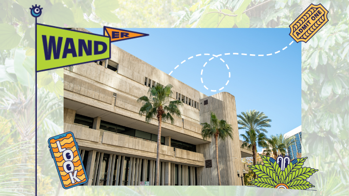 The Orlando Public Library building is seen with fun, colorful graphics for the Local Wanderer program.