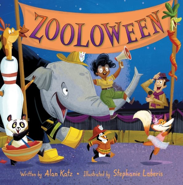 Cover art for Zooloween / written by Alan Katz   illustrated by Stephanie Laberis.