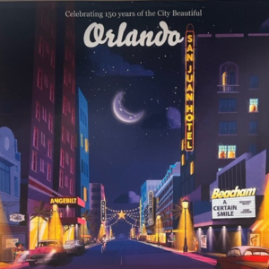 Mural of Orange Avenue at night as seen in the 1950's