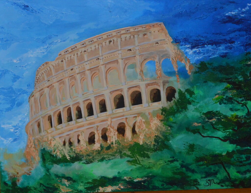 A painting of the Colosseum in Italy. 