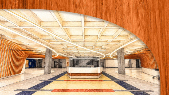 A rendering of future Orlando Public Library renovations in the lobby.