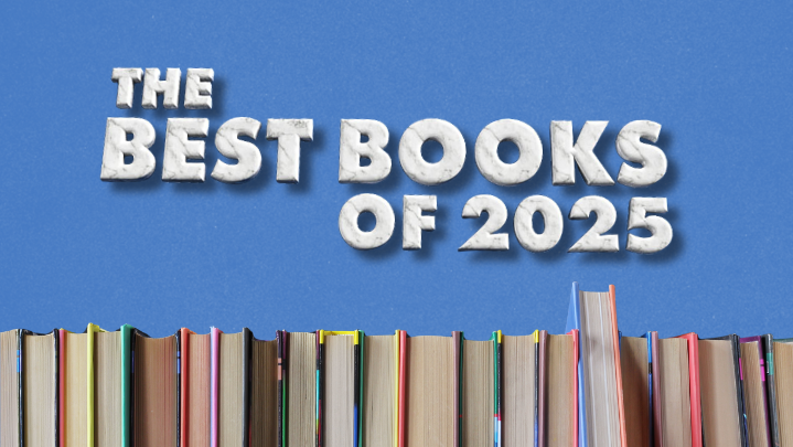 The words "The Best Books of 2025" hover over a line of books.