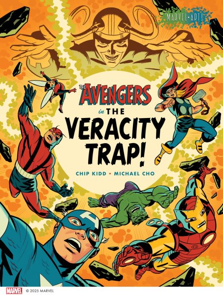 Cover art for The Avengers in the veracity trap! / story by Chip Kidd   script by Chip Kide with Michael Cho   art and color by Michael Cho.