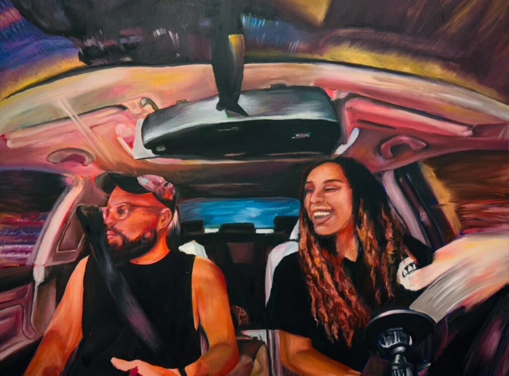 Painting of a man and woman in a car by Soleil Franceschi