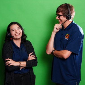 Questline staff wearing headsets