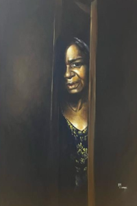 Mansour Masse's Uncertainty depicts woman peeking through doorway